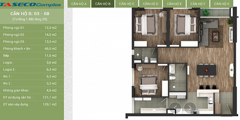 Thiết kế căn hộ số 03 và 09 chung cư taseco complex