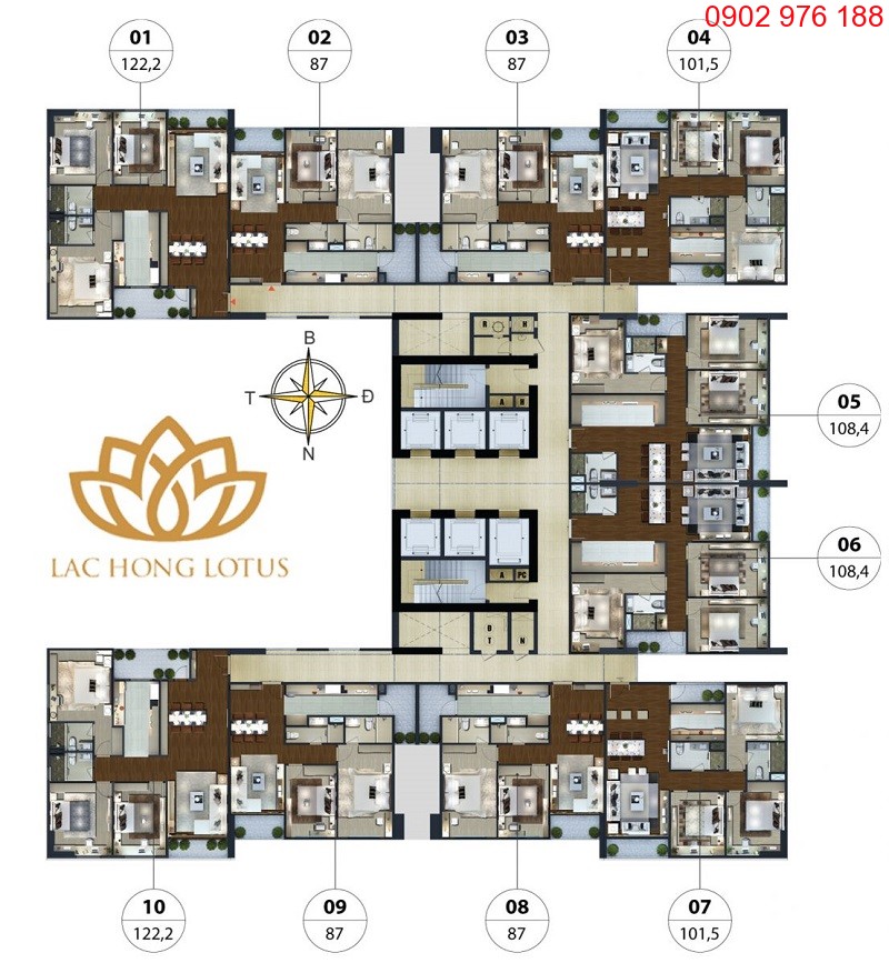 Layout thiết kế căn hộ n01t5 lạc hồng lotus