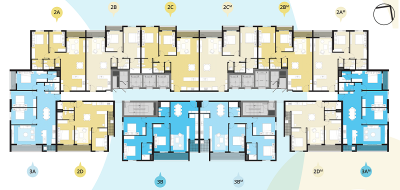 Layout thiết kế từ tầng 6 đến tầng 22 Chung cư Kosmo