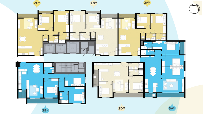 Mặt bằng thiết kế điển hình tầng 3 đến tầng 5 chung cư Kosmo Tây Hồ