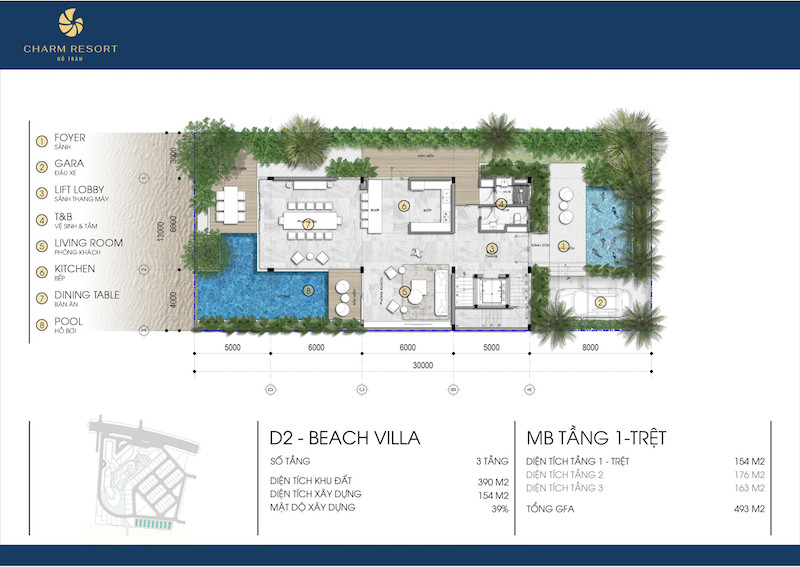 Thiết kế tầng 1 Beach Villa Charm Hồ Tràm
