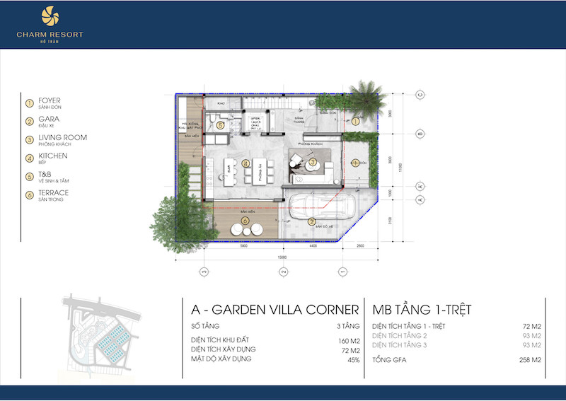 Thiết kế tầng trệt Biệt thự Garden Villa Charm Hồ Tràm