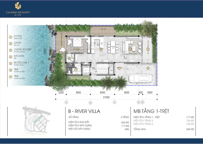 Thiết kế tầng 1 River Villa Charm Hồ Tràm