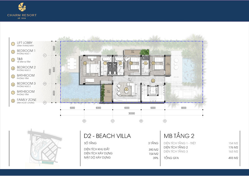 Thiết kế tầng 2 Biệt thự Beach Villa Charm Hồ Tràm