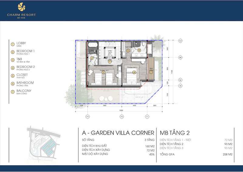Thiết kế tầng trệt Biệt thự Garden Villa Charm Hồ Tràm