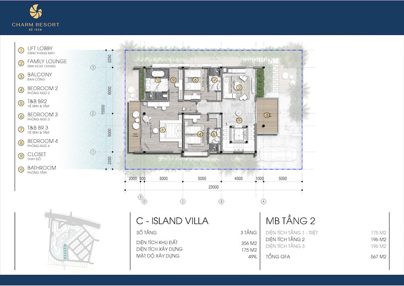 Thiết kế tầng 2 Biệt thự Island Villa Charm Hồ Tràm