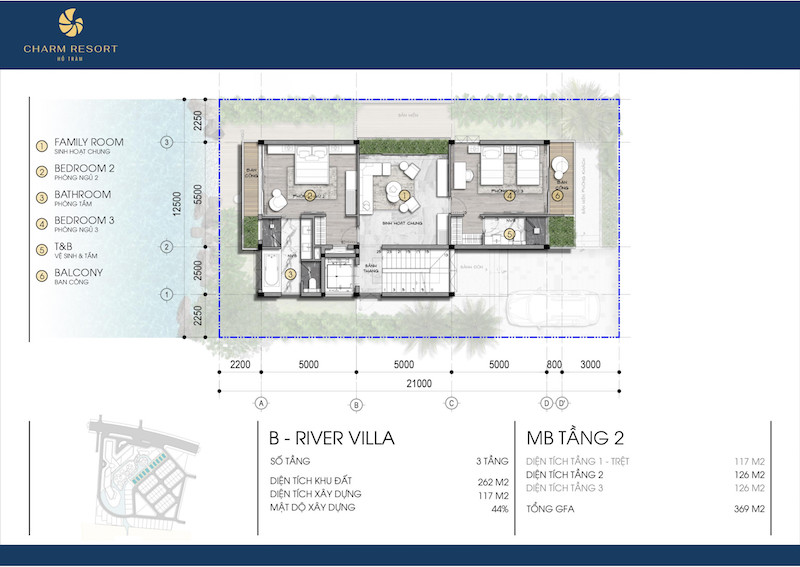 Thiết kế tầng 2 Biệt thự River Villa Charm Hồ Tràm