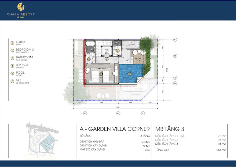 Thiết kế tầng 3 Biệt thự Garden Villa Charm Hồ Tràm